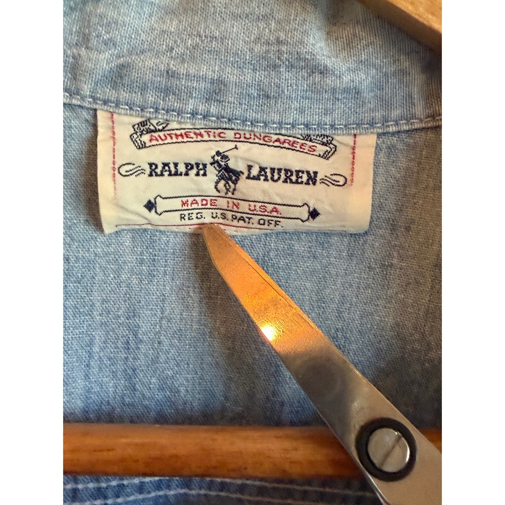 Vintage 80s Polo Ralph Lauren Denim Button Down Shirt Light Wash Women 12 - Picture 6 of 6